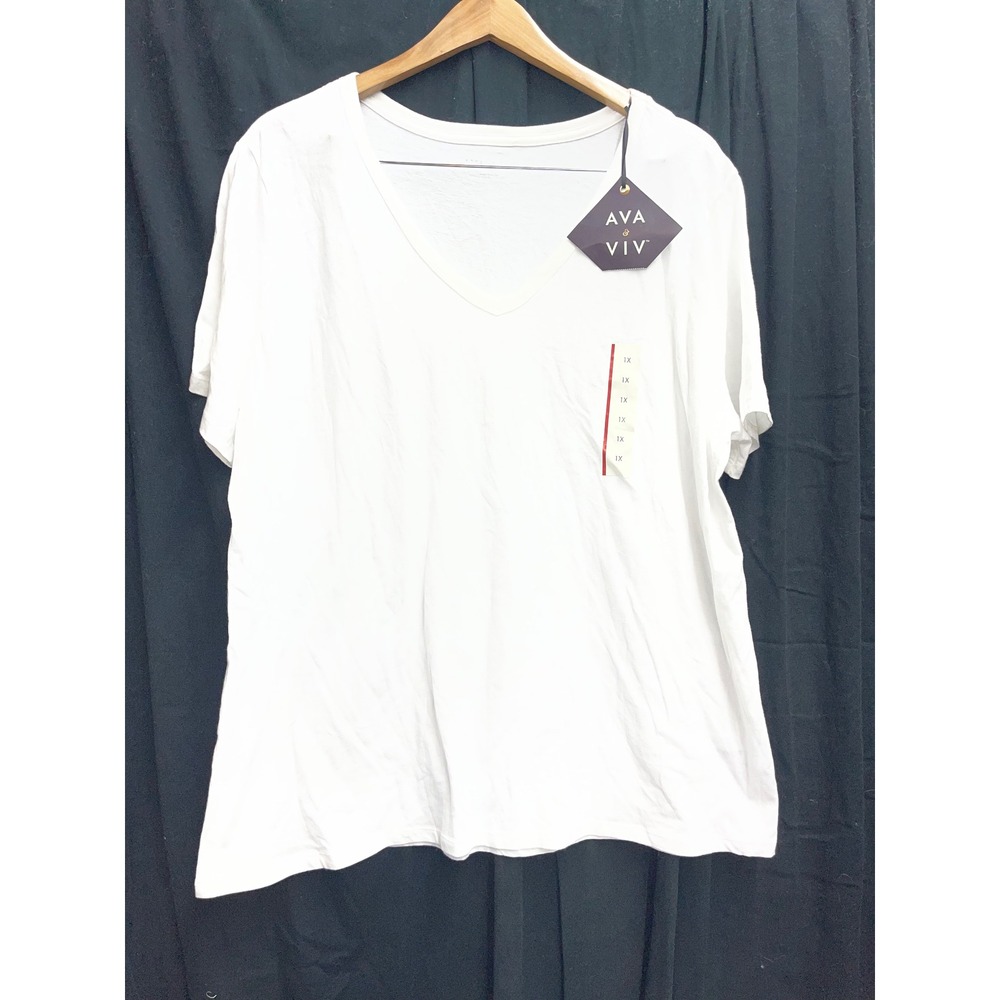 Ava & Viv Womens White V-Neck Short Sleeve T-Shirt Plus Size 1X NWT
